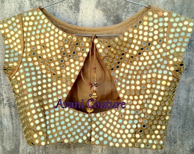 Stylish Golden Small Mirror and the Latest Blouse Design