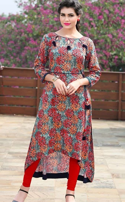 Stylish High Low Kurti Pattern With Layered Print