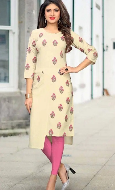 Stylish Irregular Hemline Office Wear Kurta Design