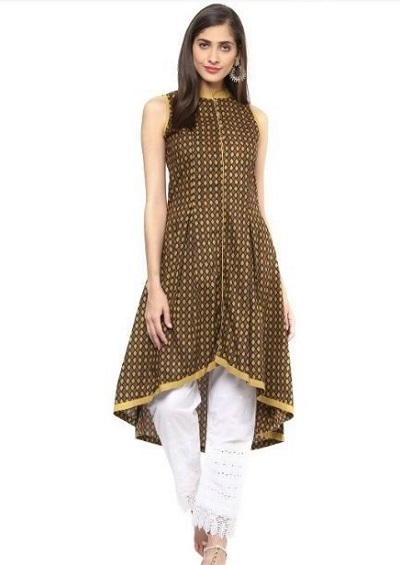 Stylish Irregular Hemline Sleeveless Kurti Pattern