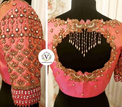 Stylish kundan embroidery maggam blouse