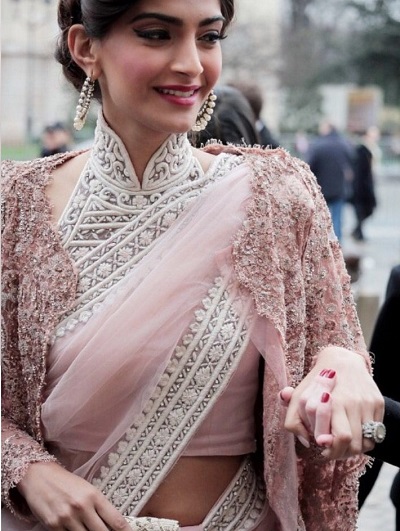 Thread work saree blouse design