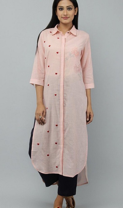 Very Long Shirt Like Pink Cotton Kurta