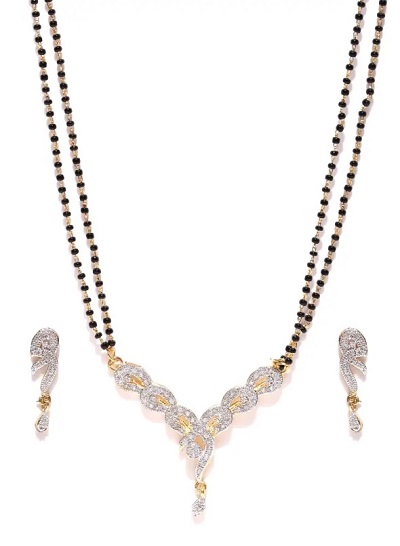 Diamond Studded Mangalsutra pattern with earrings