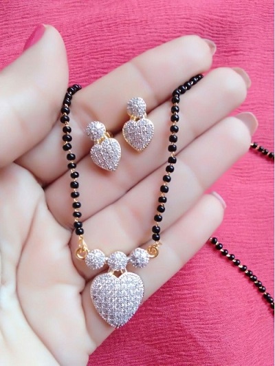 Heart shaped Mangalsutra design with earrings