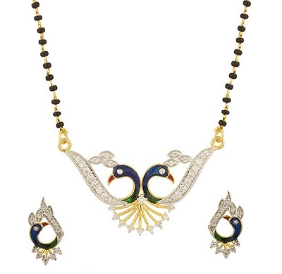 Peacock enamelled Mangalsutra pattern with earrings