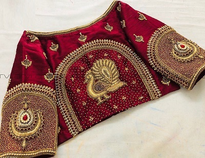 Bridal Blouse Golden Bead And Thread Embroidery Work