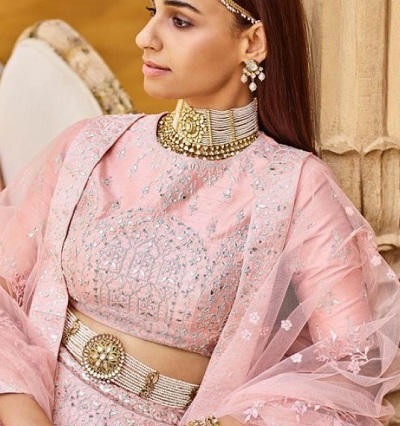 Elegant Pale Pink Gota Patti Work Silk Blouse