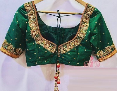 Embellished Green Blouse With Back Hooks