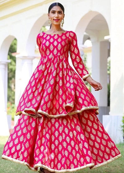 Festive Wear Anarkali Brocade Kurta with lehenga dress 1