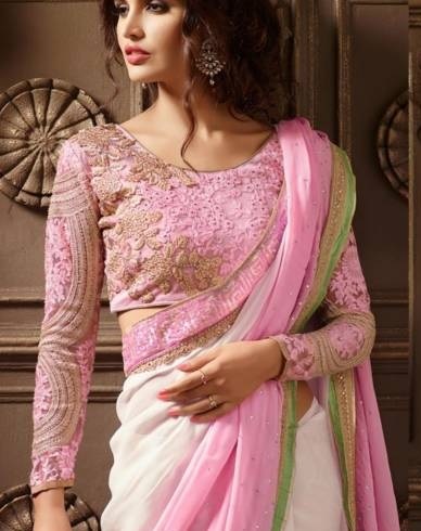 Heavily embroidered pink saree blouse