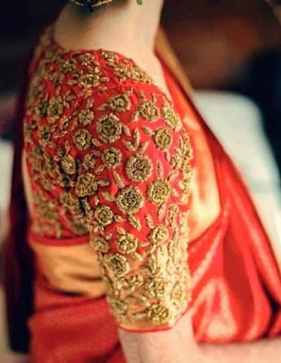 Heavy Golden Thread Work Silk Blouse For Wedding Wear Sarees