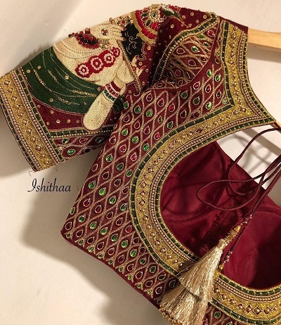 Heavy Kundan And Beads Work Maroon Bridal Blouse