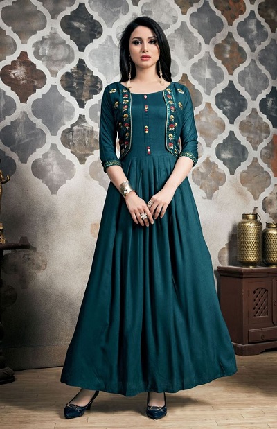 New Fancy Long Kurti Design Leheriya Designer Cotton