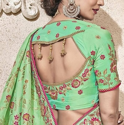 Light Green Embroidered Blouse For Silk Sarees