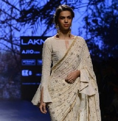 Long flared sleeves saree blouse design