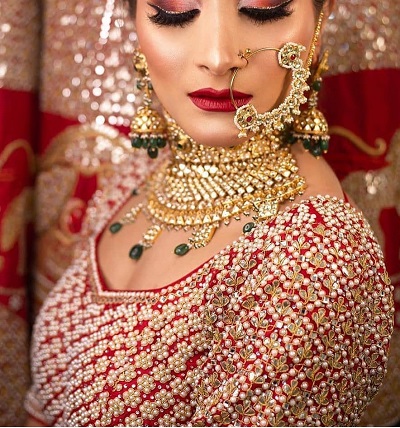 Maroon Pearl Work Bridal Blouse Design