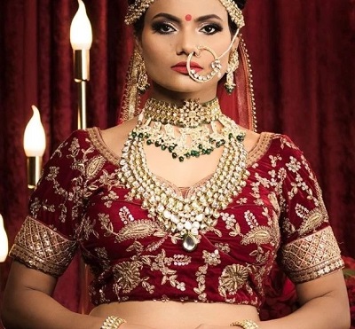 Maroon Velvet Embellished Bridal Blouse