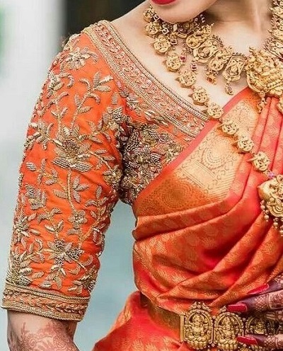 Orange Silk Blouse For Bridal Silk Sarees