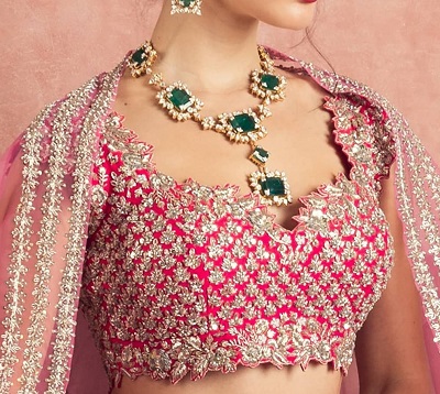 Pink Sequin Work Bridal Lehenga Blouse