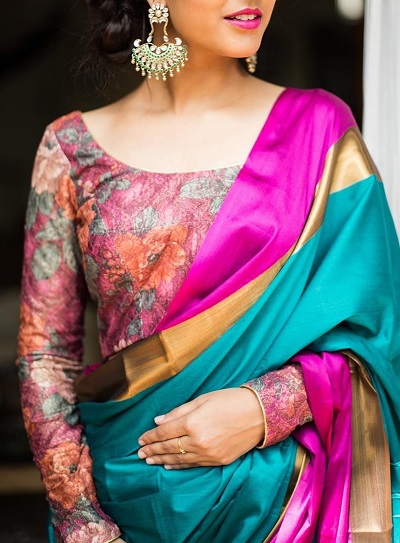 Printed saree blouse with full sleeves