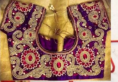 Purple Sequin And Stone Work Bridal Blouse