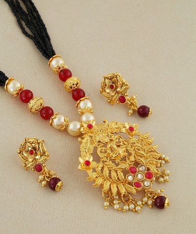 Red Beaded style mangalsutra design