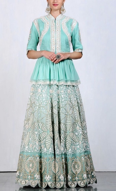 Short peplum kurti with Lehenga for parties