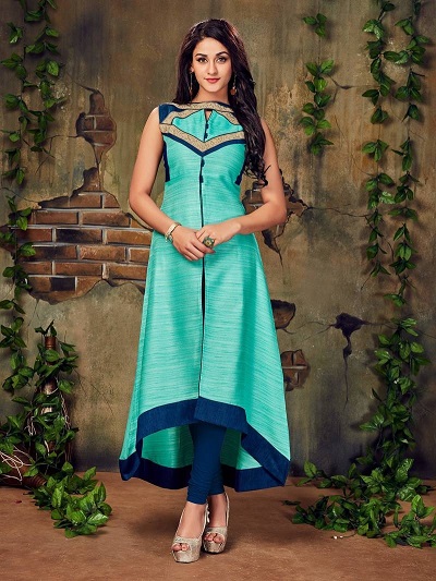 Sleeveless Silk Kurti Design