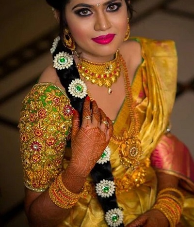 Stylish Green Silk Saree Bridal Blouse