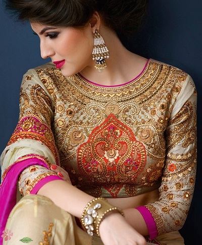 Stylish Round Neckline And Full Sleeves Embroidered Blouse