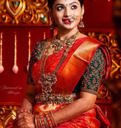 Stylish Velvet Pattu Saree Bridal Blouse