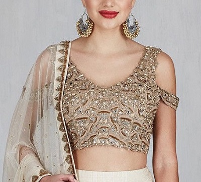 Stylish lehenga blouse with Cold shoulder