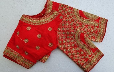 Thread Work Red Silk Saree Blouse For Brides