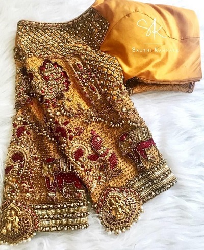 Yellow Heavy Work On Sleeves Blouse For Silk Saree And Lehenga