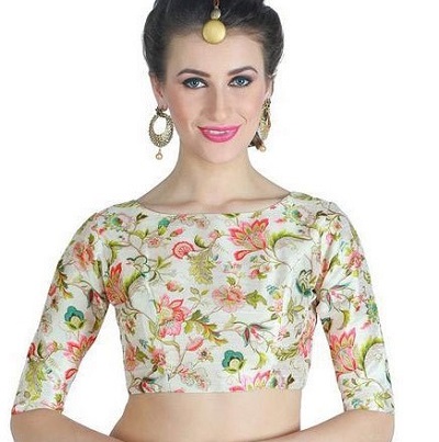 Beige Printed Saree Blouse Pattern