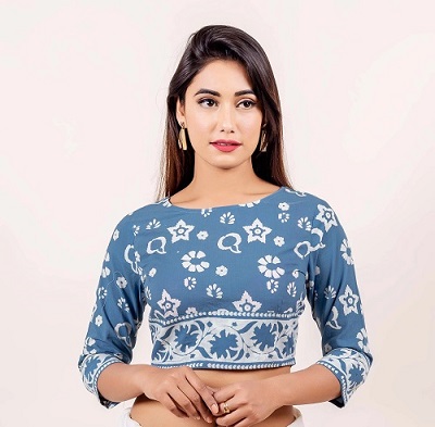 Cotton Blue Printed Blouse