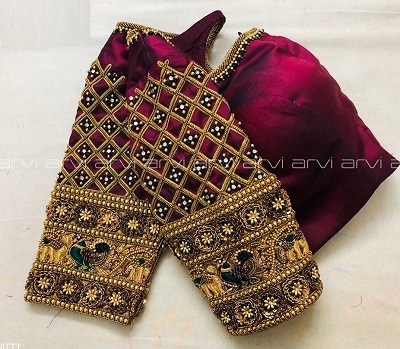 Gold and Wine Beaded Blouse for Brides