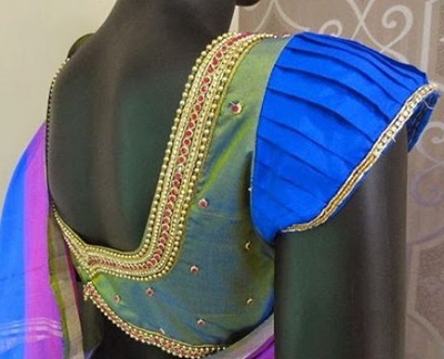 Latest Short Sleeves Silk saree Blouse Design