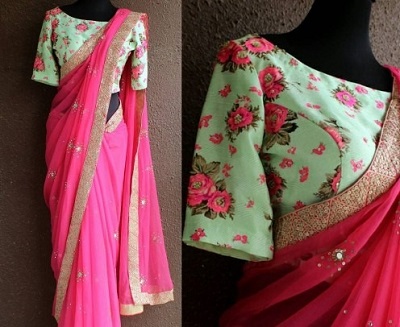 Stylish saree blouse combination