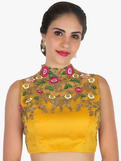 Yellow sleeveless blouse design