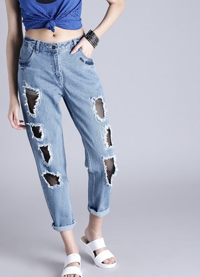 Big Cuts and Threaded Distressed Jeans