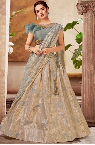 Box Pleated Lehenga Saree style