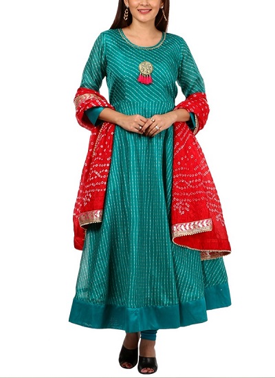 Classic Red and Blue Bandhani Dress