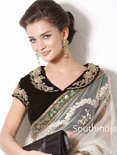 Collared Saree Blouse with Velvet fabric