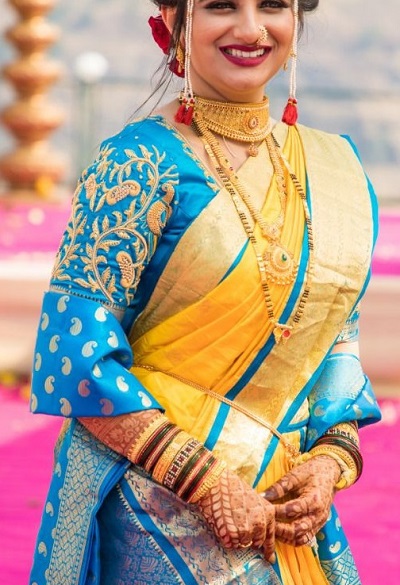 Bhartiya Half Sleeves Blouse And Nauvari Saree - My Ethnic Rentals