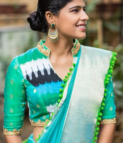 Cotton Saree Blouse With Half Collar