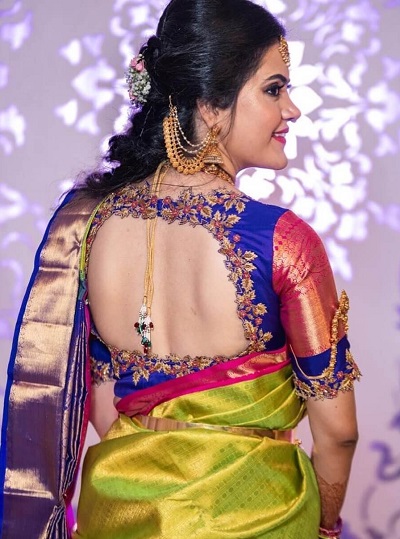 Deep Neckline Cut Nauvari saree blouse
