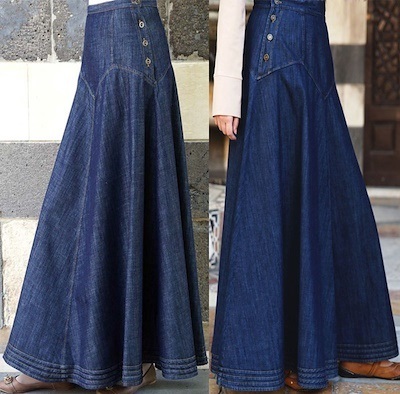 Denim Long Flared Skirt