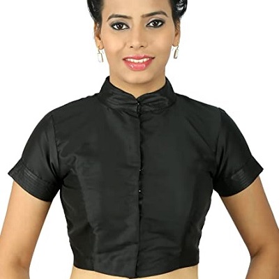 Front Opening Sleeves Black Saree Blouse